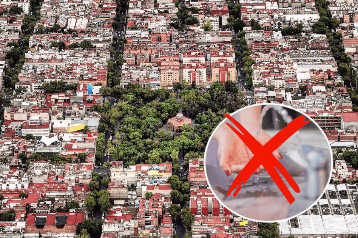 Colonia Santa María La Ribera de fondo e imagen de lavado de manos en la parte inferior izquierda. Foto: @Santiago_Arau y Freepik, editada en Canva.