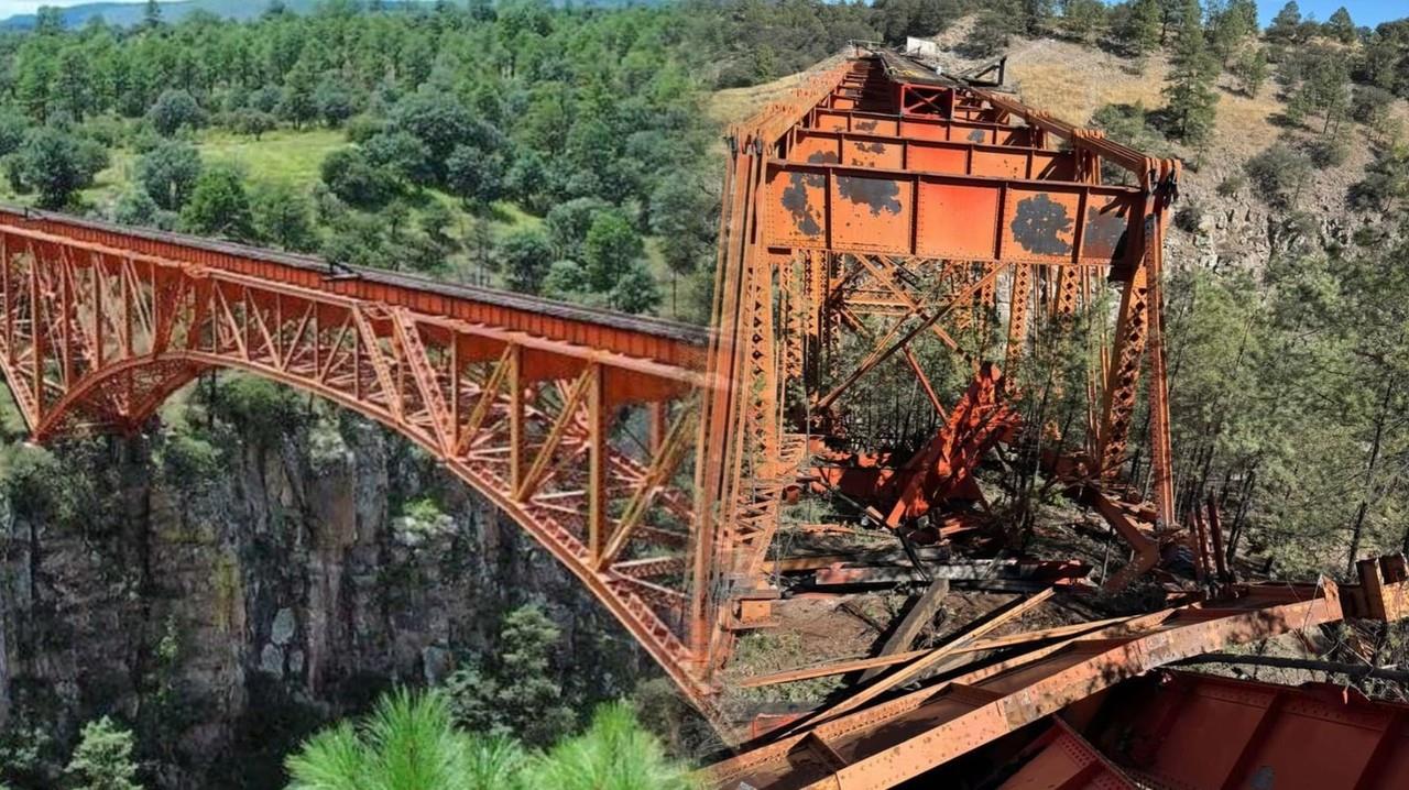 Reportan la destrucción del puente ferroviario de Río Chico. Foto: Facebook Viva Durango/ Rafael Sarmiento.