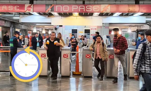 Foto: Metro línea 1 y reloj @MetroCDMX editado en canva