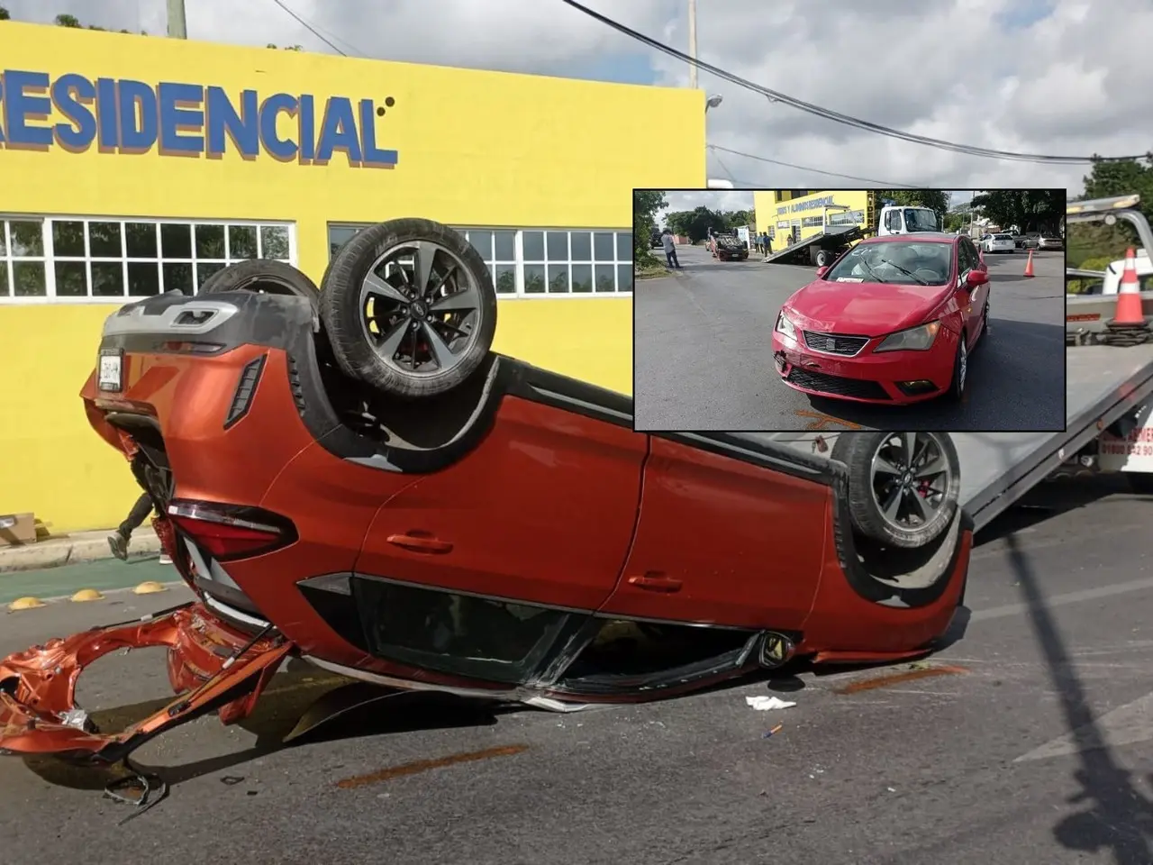 La falta de precaución hizo que un auto chocara con otro dejando como saldo dos personas lesionadas y un vehículo volcado.- Fuente  Expreso Yucatán