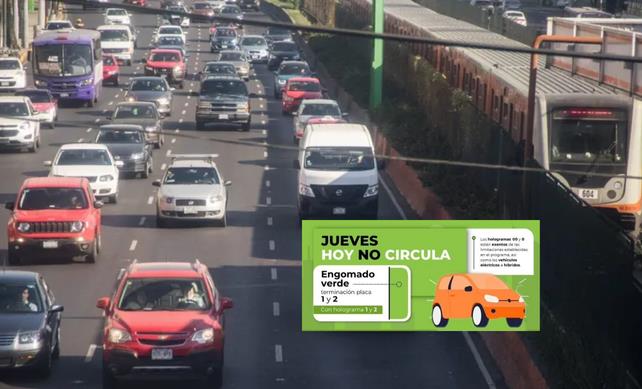 Foto: trafico en la cdmx y holograma de Hoy no Circula @Megalopolis editada en canva