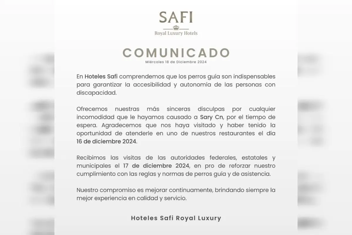 Hotel Safi Monterrey se disculpa tras acto de discriminación por perro guía
