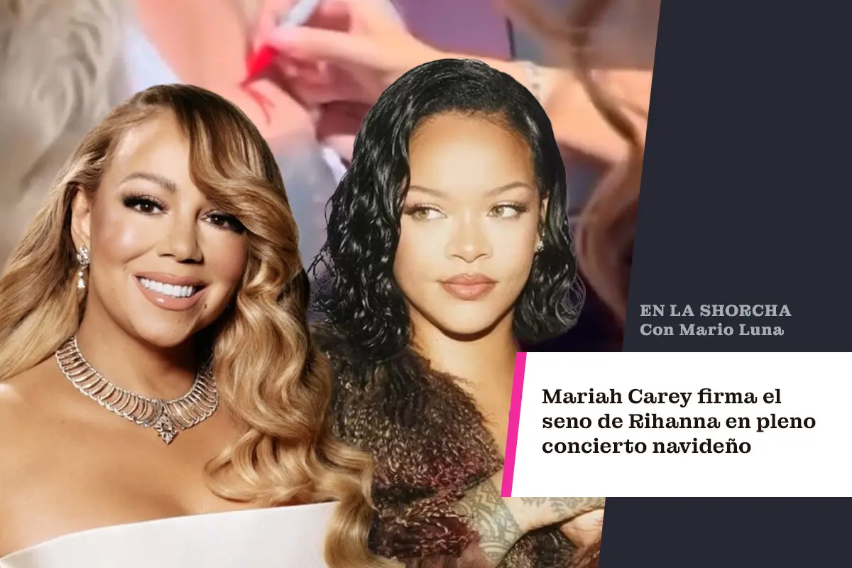 Rihanna pide a Mariah Carey que le firme su seno en pleno concierto navideño. / FOTO: Canda IG Rihanna y Mariah Carey