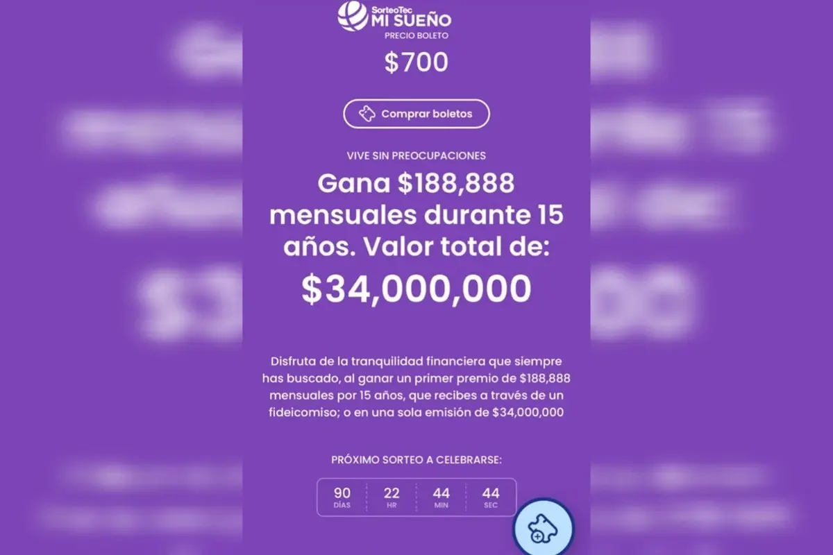 Sorteo Tec, esto puedes ganar por mes por 15 años con el boleto Mi Sueño