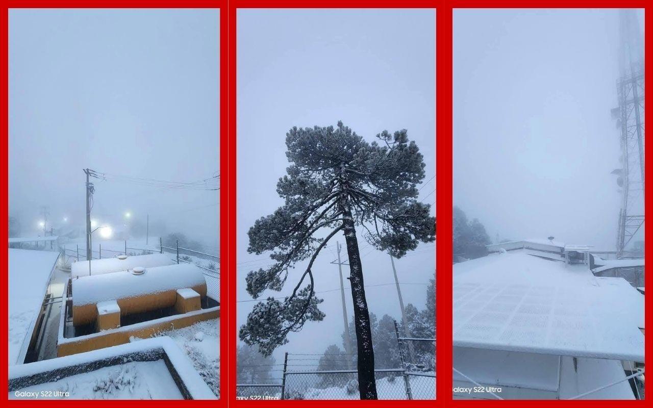 La nevada en Jocotitlán se presentó en la parte alta del cerro de Xocotépetl. Foto: FB Prensa Mexicana