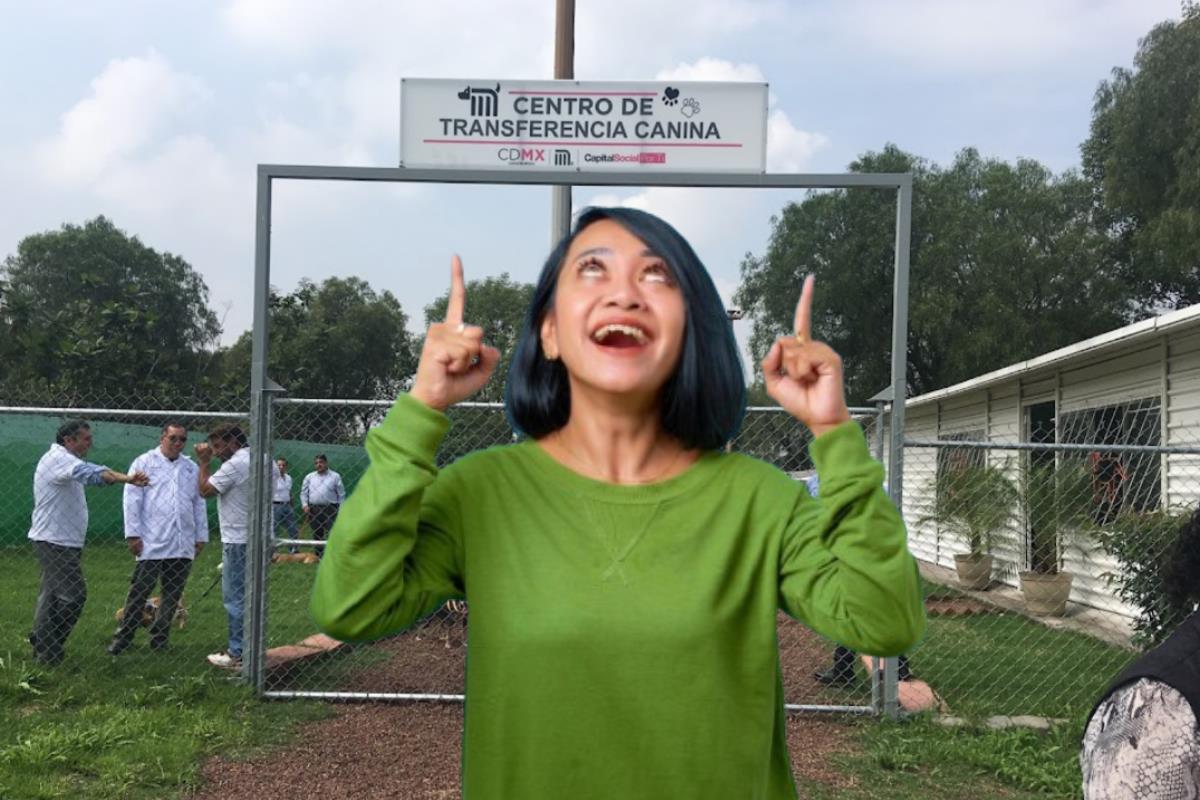 Entrada al CTC Metro con una mujer al frente señalando el cartel.    Foto: Héctor Manuel Zenteno Ochoa y Freepik, editada en Canva.