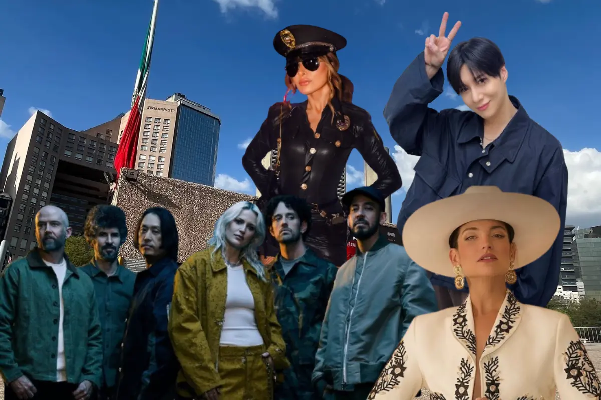Gloria Trevi, Natalia Jiménez, Linkin Park y Taemin frente al Auditorio Nacional. Foto: @TAEMIN_BPM, @GloriaTrevi, @NataliaJimenez, @linkinpark y @AuditorioMx, editada en Canva.