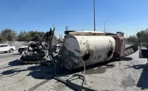 Pipa impacta a camioneta y deja dos lesionados en Escobedo (VIDEO)