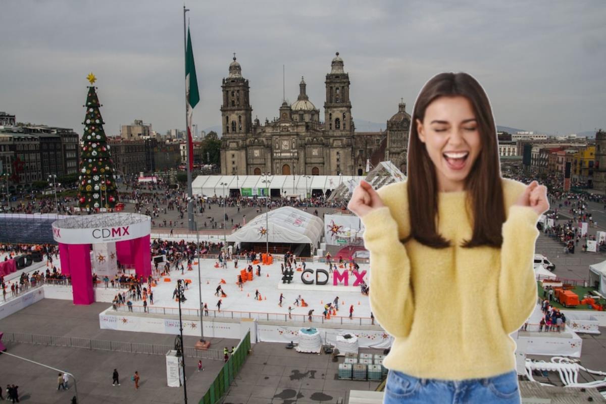 Pista de hielo en el Zócalo de CDMX. Foto: @alexndrahuerta