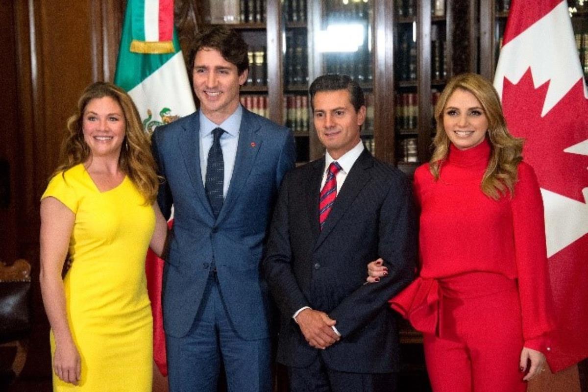 Sophie Grégoire, Justin Trudeau, Enrique Peña Nieto y Angélica Rivera. Foto: Gobierno de México