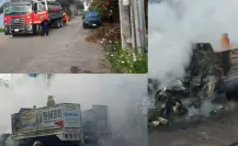 Bomberos evitan explosión tras incendiarse una camioneta con tanques de gas LP