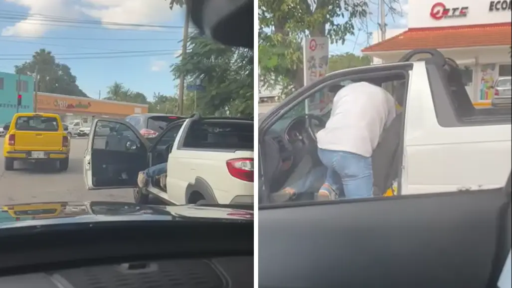 Captan agresión a un adulto mayor al interior de su camioneta en Mérida (VIDEO)