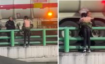 VIDEO | Policia héroe salva a mujer que intentaba arrojarse de puente vehicular