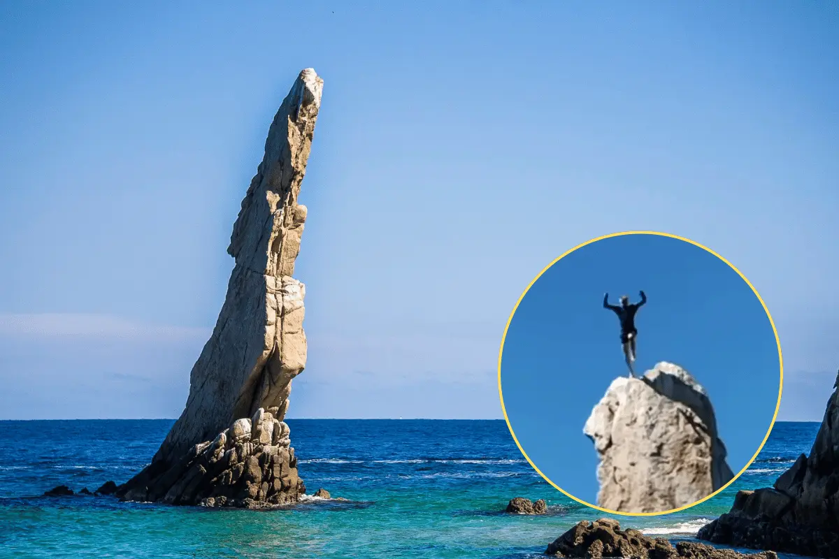 Turista se lanzó desde lo más alto del Dedo de Neptuno. Foto: @mynor_free / I Love Los Cabos