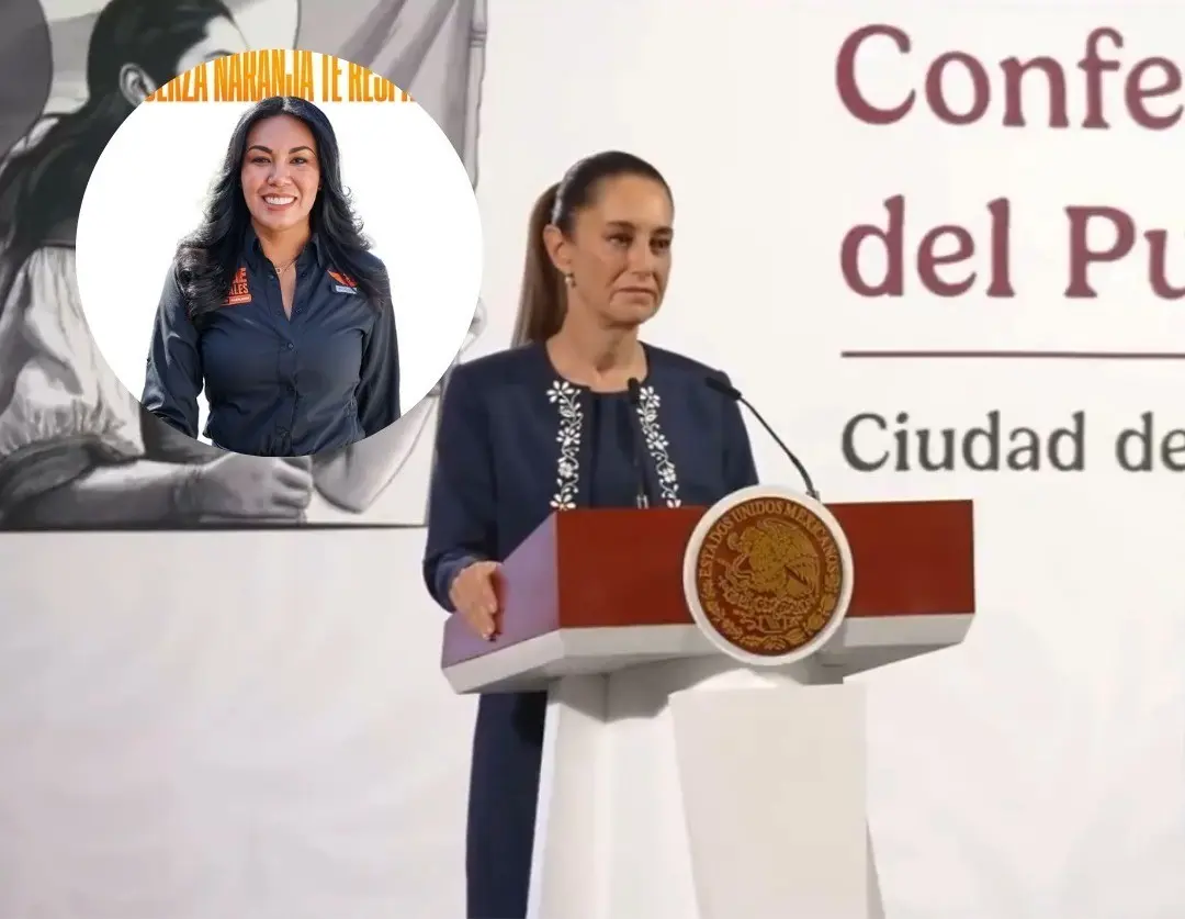 Claudia Sheinbaum en su conferencia de prensa Mañanera para declararse en contra de la persecución política. Foto: Gobierno de México/Canva.