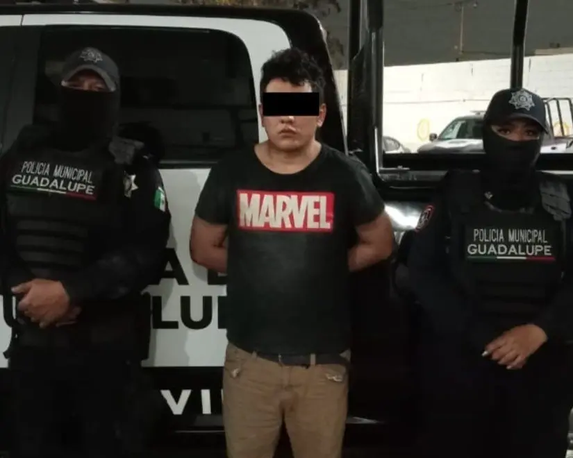 José Manuel N de 28 años al ser detenido por las autoridades de Guadalupe. Foto: Policía de Guadalupe.