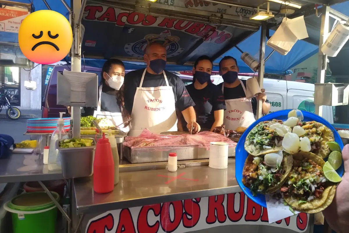 De fondo personal de taquería Rubens, taquitos, cara triste. Foto: Maps @danteorozco/ @jorgesanchez/ Canva