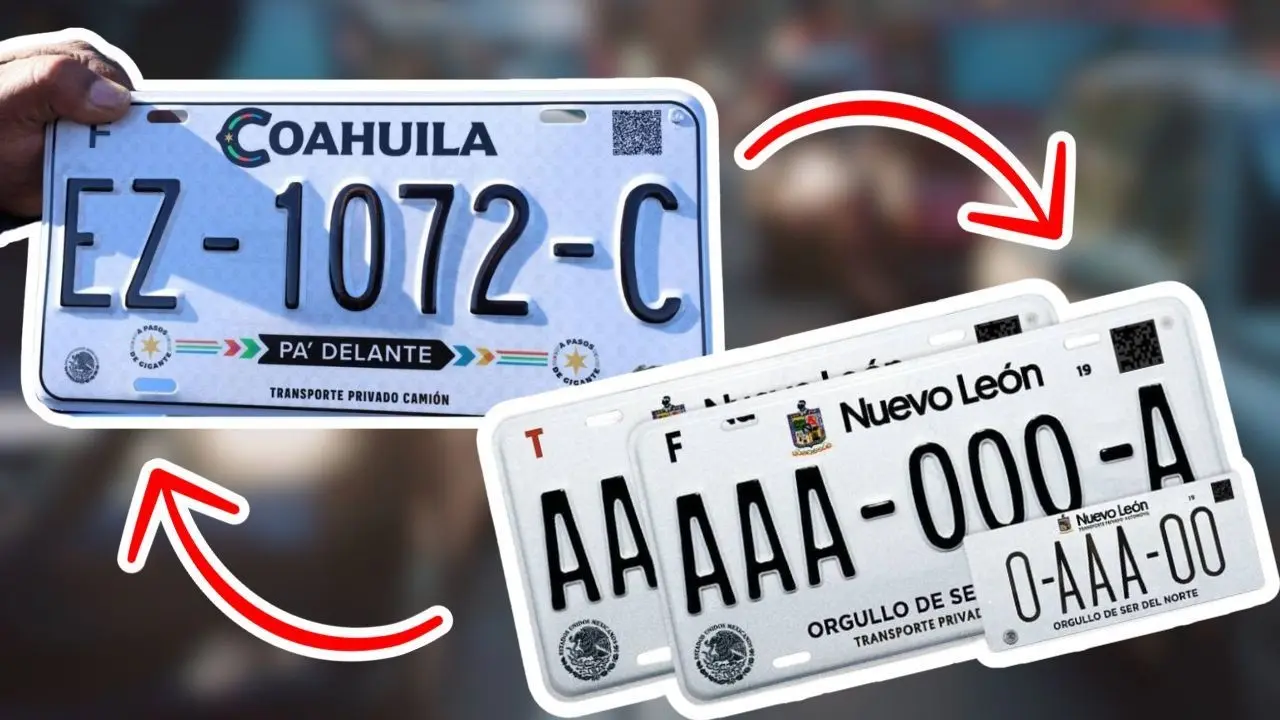 Placas vehiculares de Coahuila y Nuevo León / Foto: Gobierno de Coahuila | ICV-NL FB | Canva