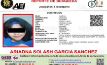 Solicitan el apoyo a la ciudadanía para localizar a Ariadna Solash García Sánchez