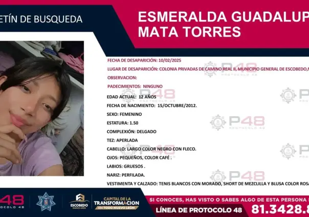 Activan búsqueda por menor de 12 años desaparecida en Escobedo