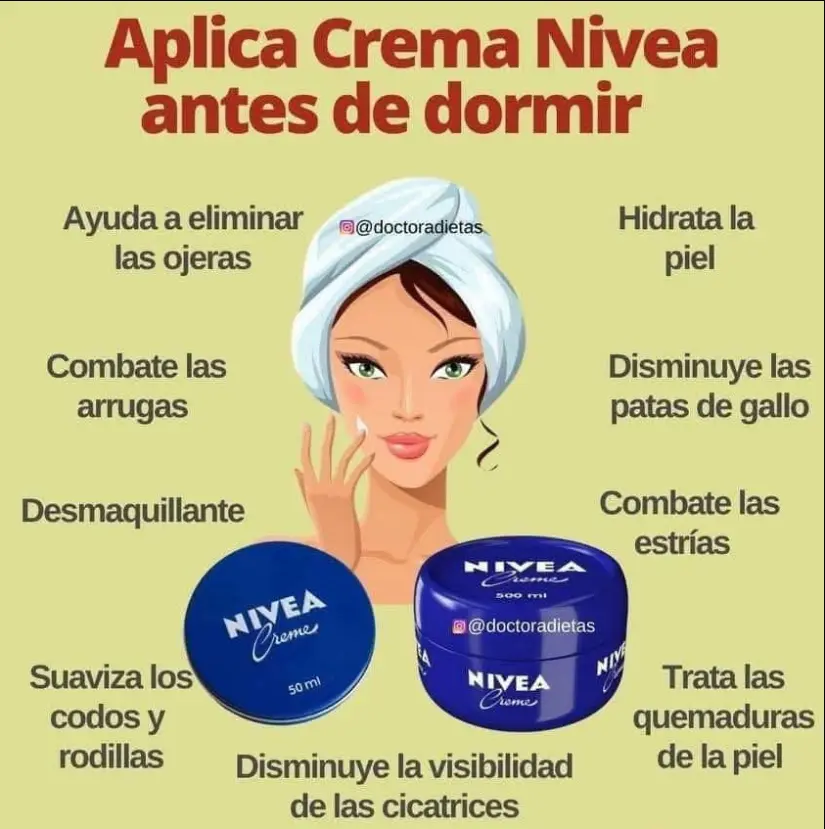 Las sugerencias de uso de la crema Nivea son múltiples y si se combinan con productos naturales, los resultados son mejores, según los expertos. Foto: FB Contigo Hasta Viejitos 