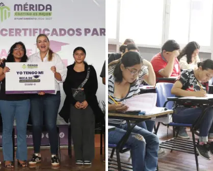 Cecilia Patrón entrega becas de cursos gratis para el EXANI I y II en Mérida