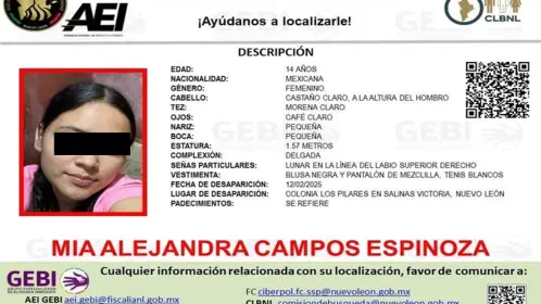 Solicitan el apoyo de búsqueda para la menor Mia Alejandra Campos Espinoza