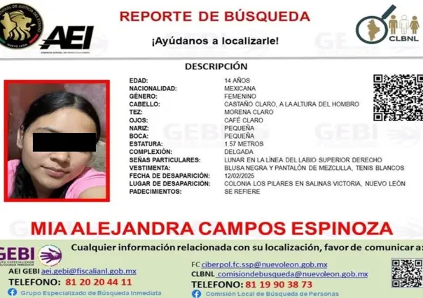 Solicitan el apoyo de búsqueda para la menor Mia Alejandra Campos Espinoza