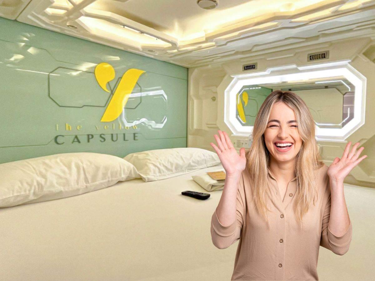 Cancún ofrece distintos tipos de alojamiento y The Yellow Capsule Hotel es una opción innovadora para los visitantes.- Fuente hoteles.com y Canva