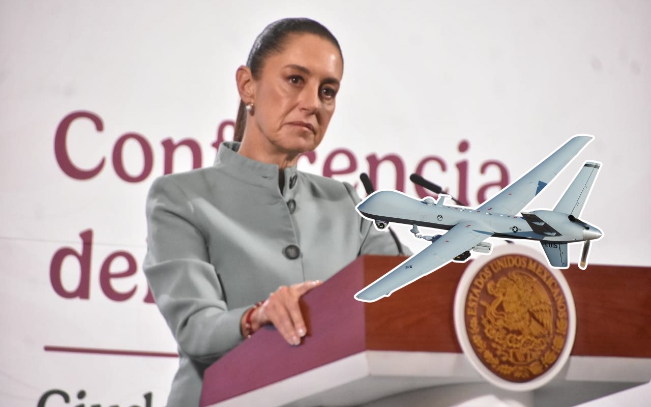 Claudia Sheinbaum y dron. Foto: Enrique Pérez Huerta / Wikimedia Commons