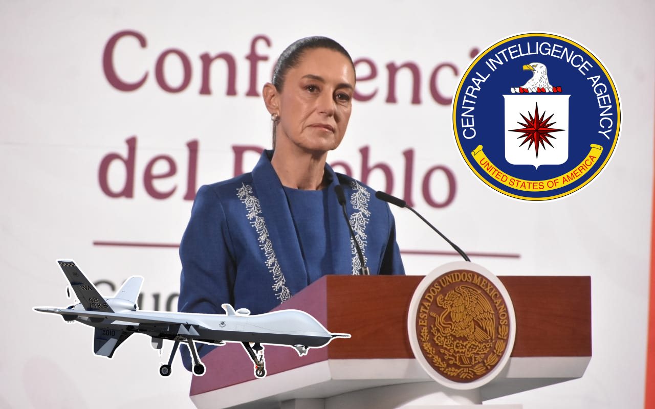 Claudia Sheinbaum, dron y CIA. Foto: Enrique Pérez Huerta / CIA / Fuerza Aérea de los EEUU