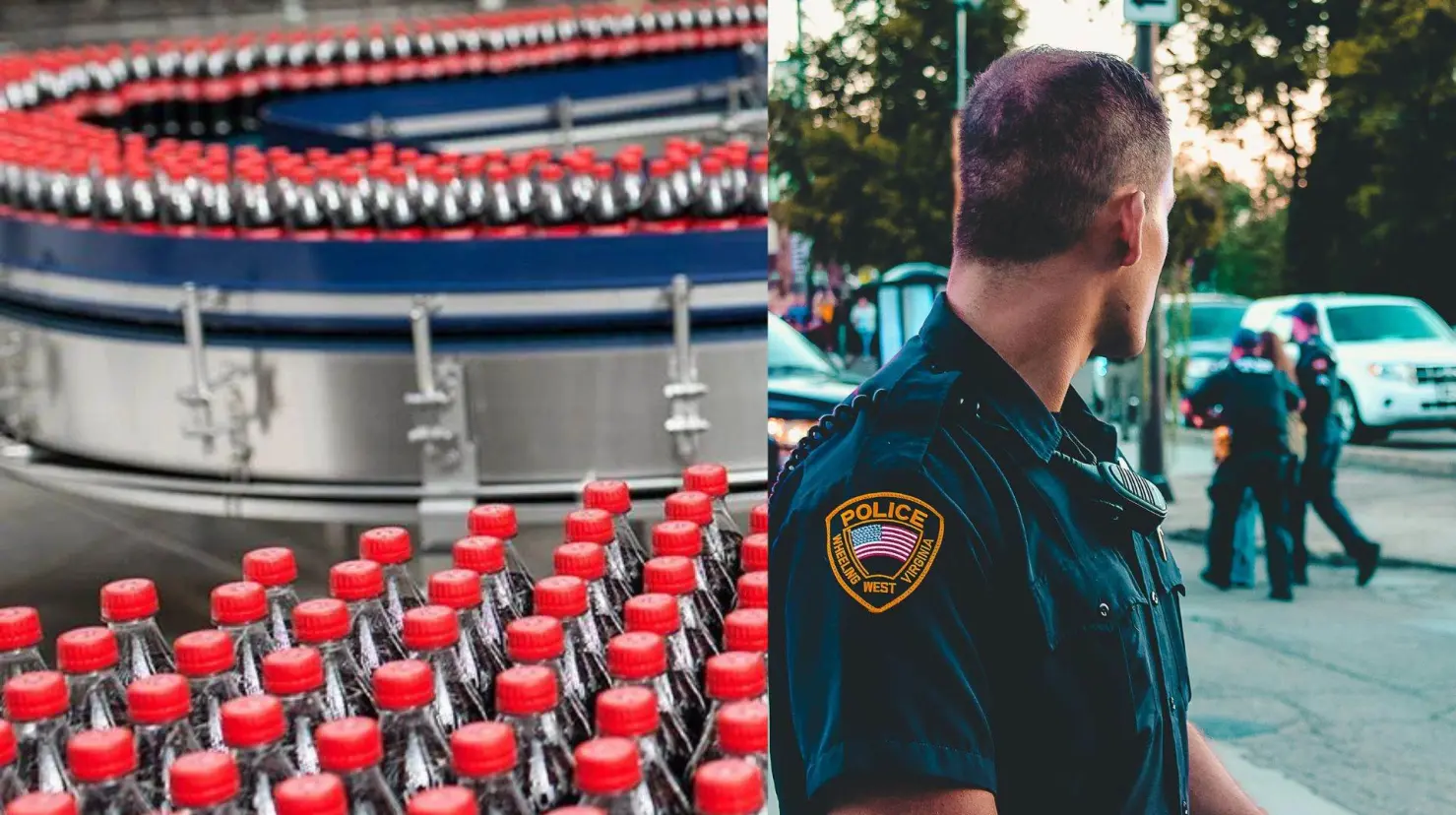 Planta embotelladora de Coca-Cola y policia de Estados Unidos deteniendo a una persona Foto: Pexels I Canva