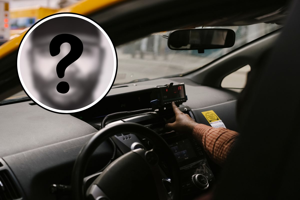 Taxi por app, rostro de presunto violador de CDMX, signo de interrogación. Foto: Canva |  FGJCDMX