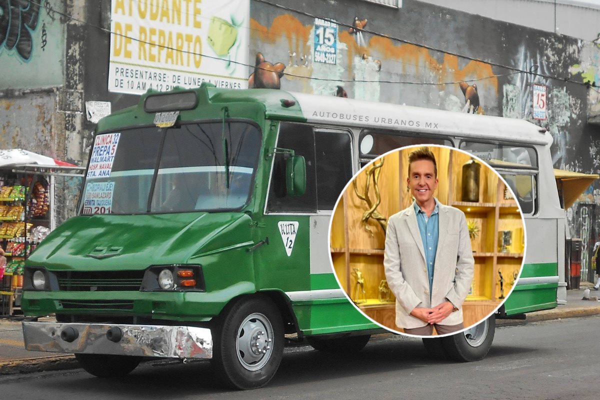 Daniel Bisogno frente a un pesero de la CDMX.     Foto: X (@DaniBisogno) | FB (Autobuses Urbanos MX) | Canva