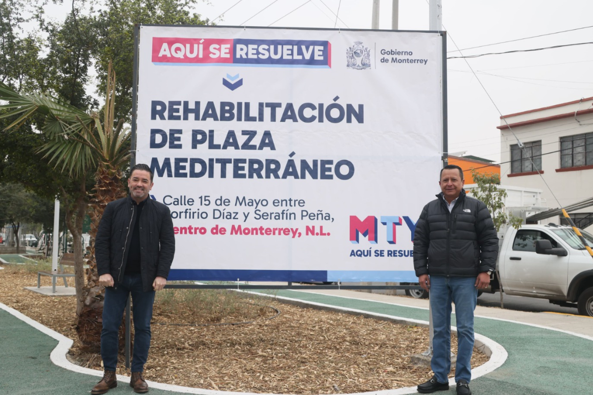 Gobierno de Monterrey entrega la rehabilitación de la plaza mediterráneo