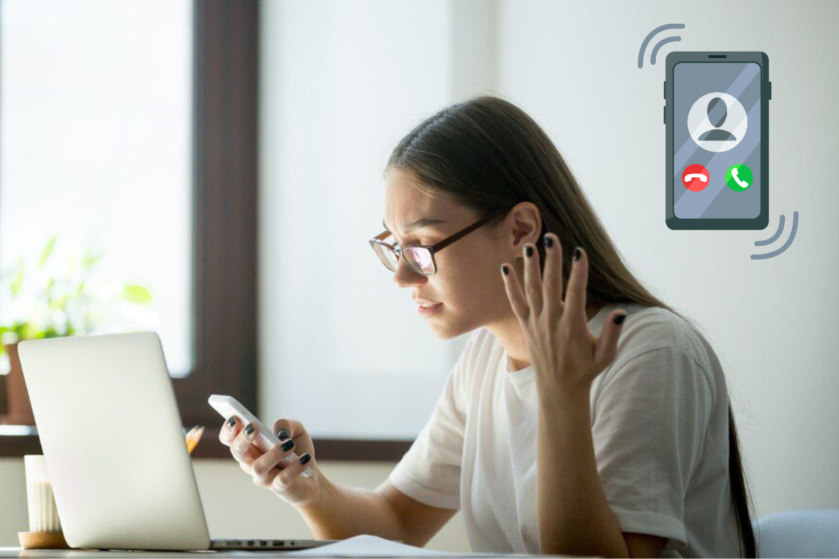 Joven molesta recibiendo llamadas a su celular. Foto: Freepik