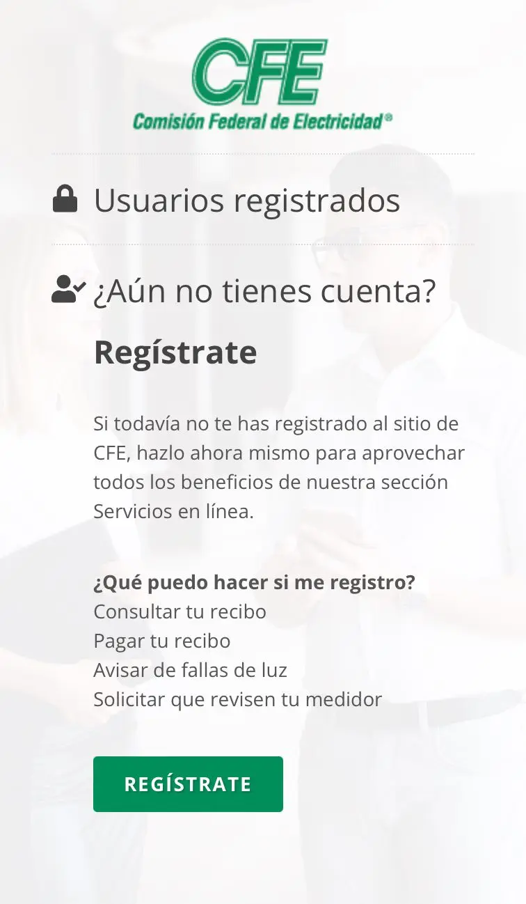 Portal de la CFE en alicación. Foto: Redes Sociales