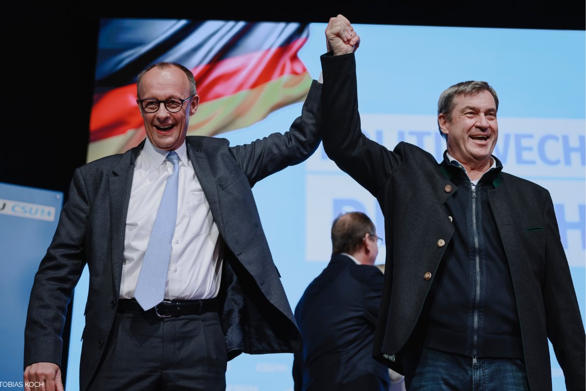 Friedrich Merz y Markus Söder en cierre de campaña CDU/CSU. Créditos: X (@_FriedrichMerz).  