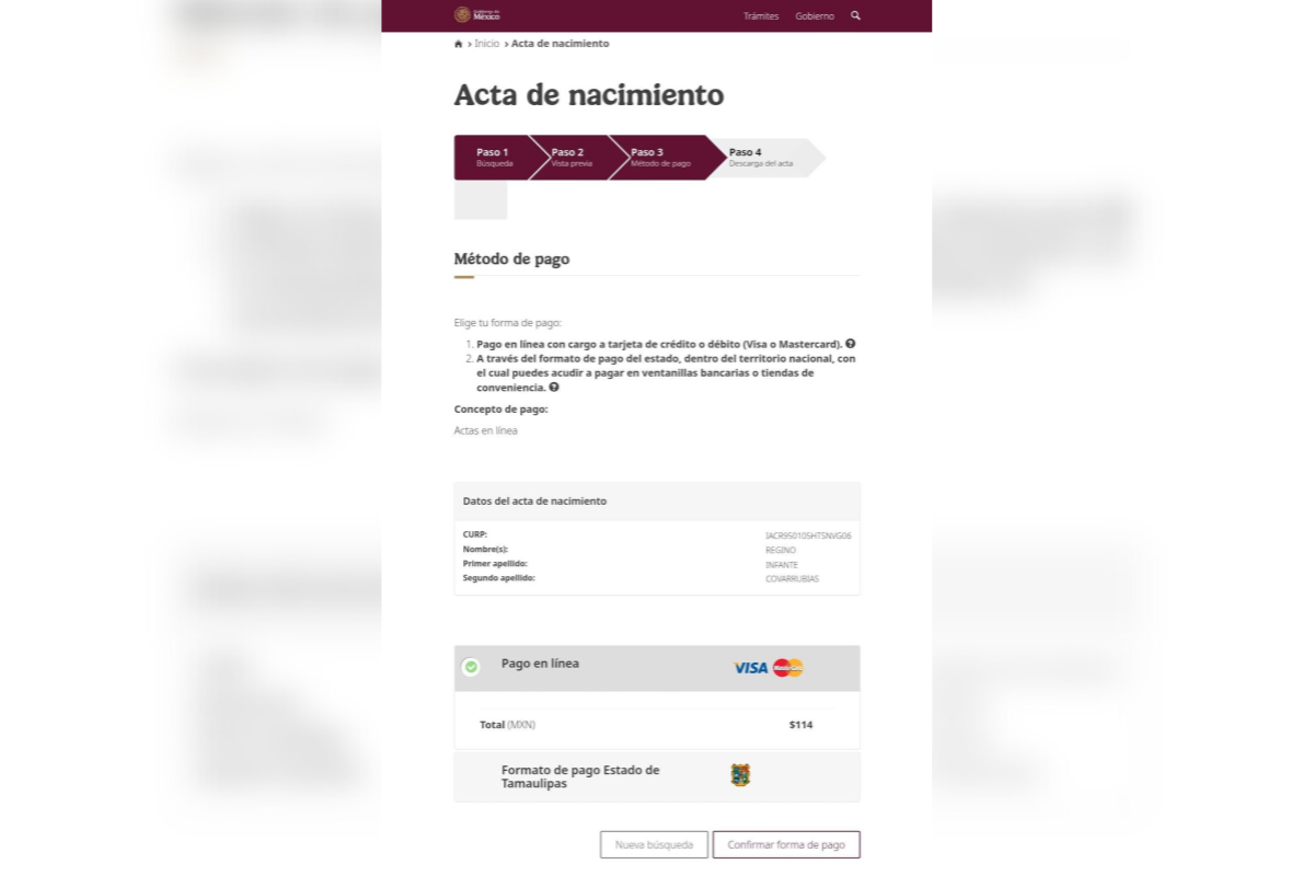 En Ciudad Victoria, hasta hace un tiempo debías acudir a las oficinas del Registro Civil para obtener tu acta de nacimiento, aunque aún sigue esta opción vigente, ahora puedes hacerlo en línea. Foto: Captura de pantalla