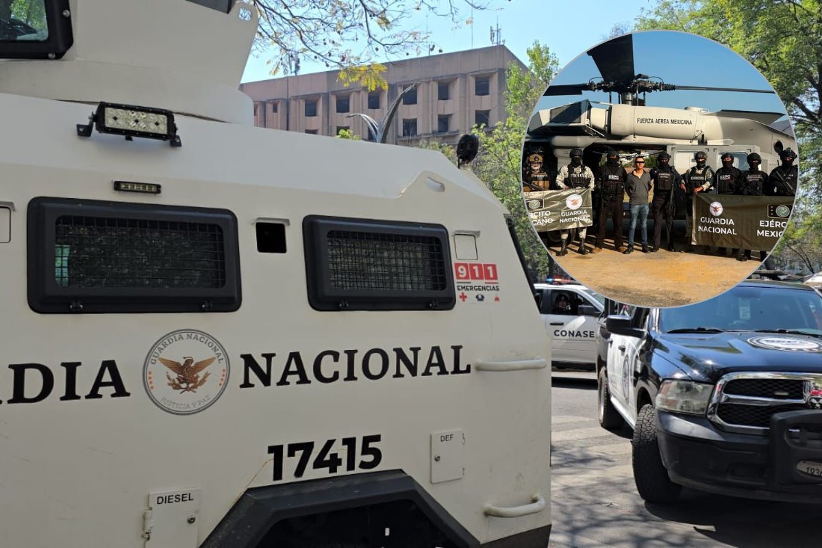 De fondo elementos de seguridad llegando a la FEMDO, detención de El Silla. Foto: Ramón Ramírez | Guardia Nacional