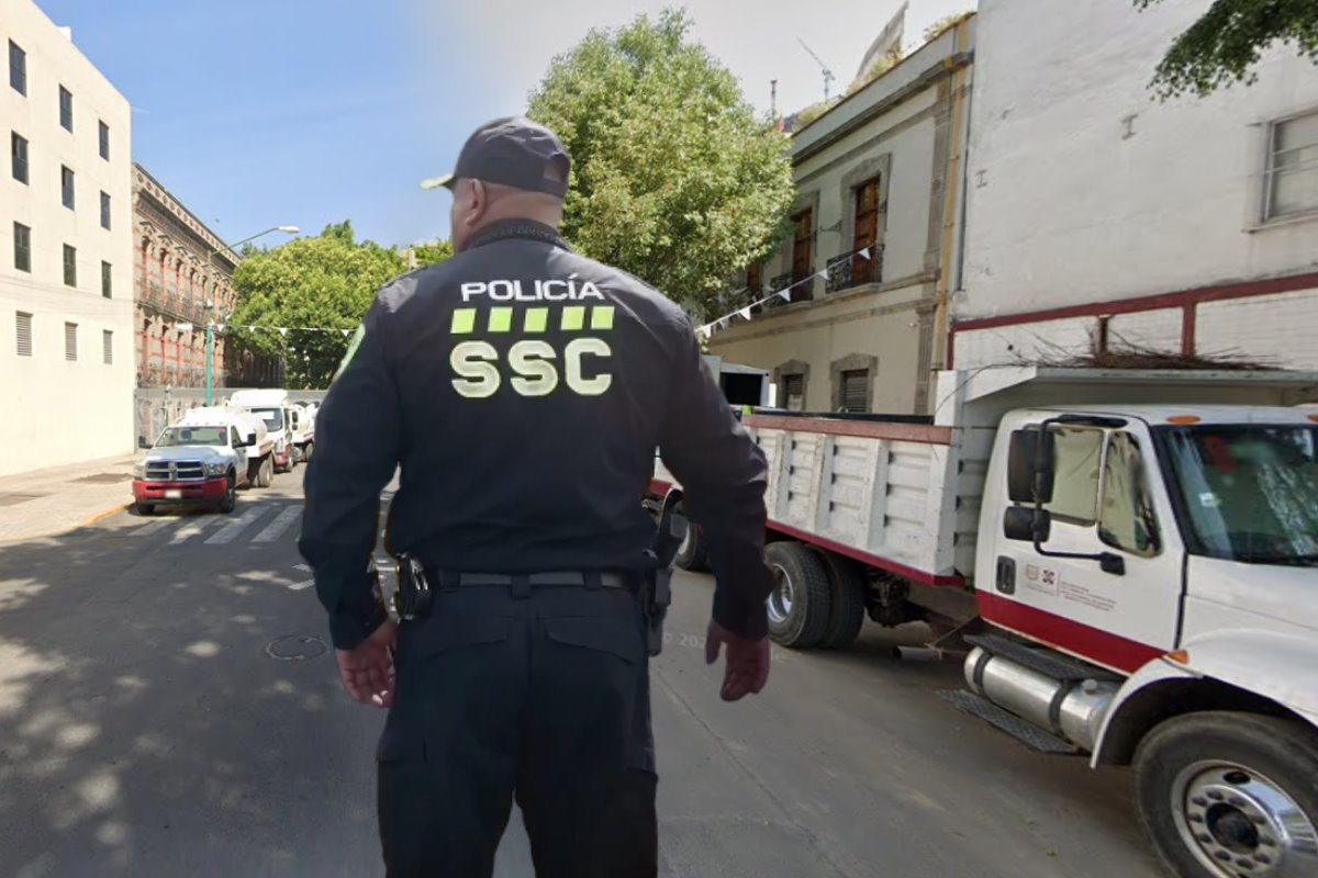 Policía de la SSC frente al número 7 de Emilio Dónde, lugar donde sucedieron los hechos.    Foto: X (@SSC_CDMX) | Google Maps | Canva