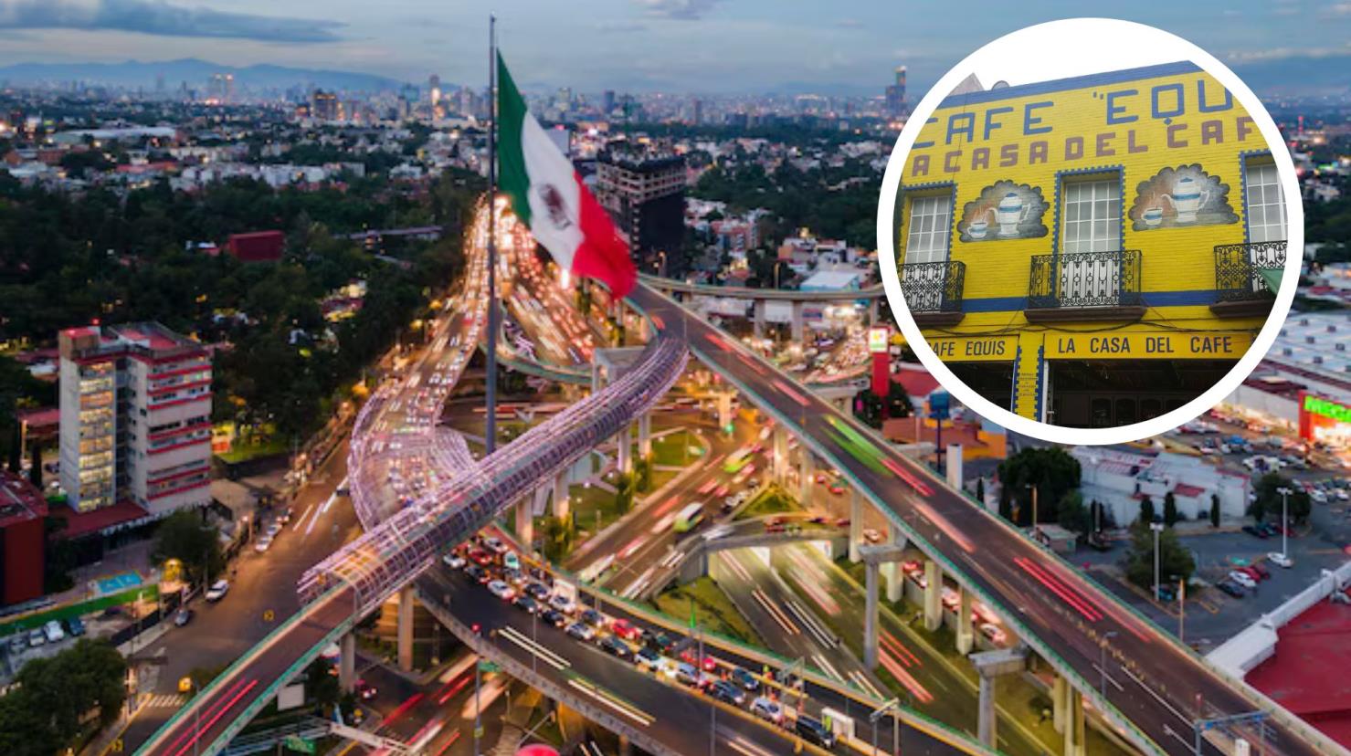 CDMX y fachada de Café Equis Foto: Freepik Laura Ávila I Canva