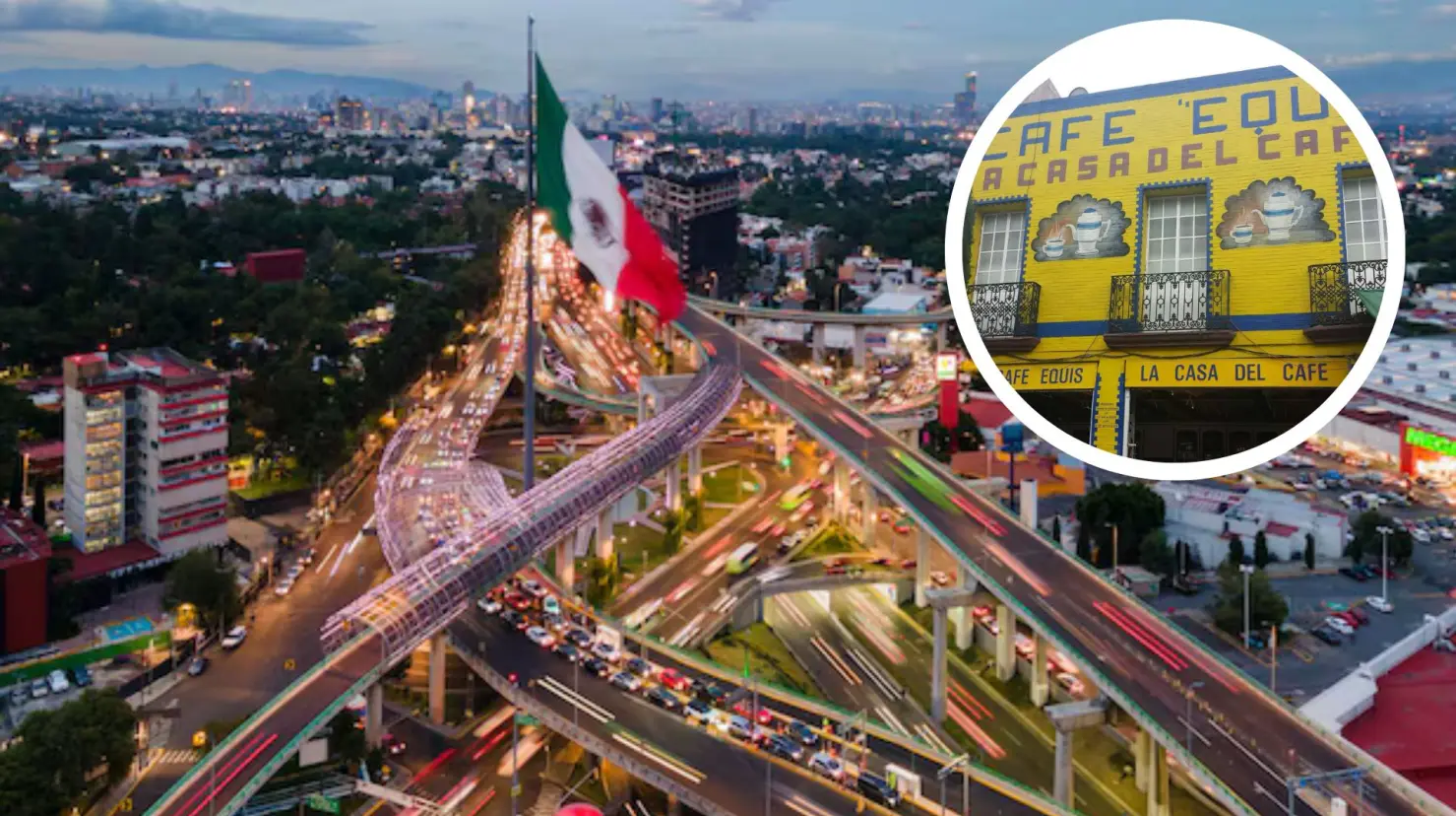 CDMX y fachada de Café Equis Foto: Freepik Laura Ávila I Canva