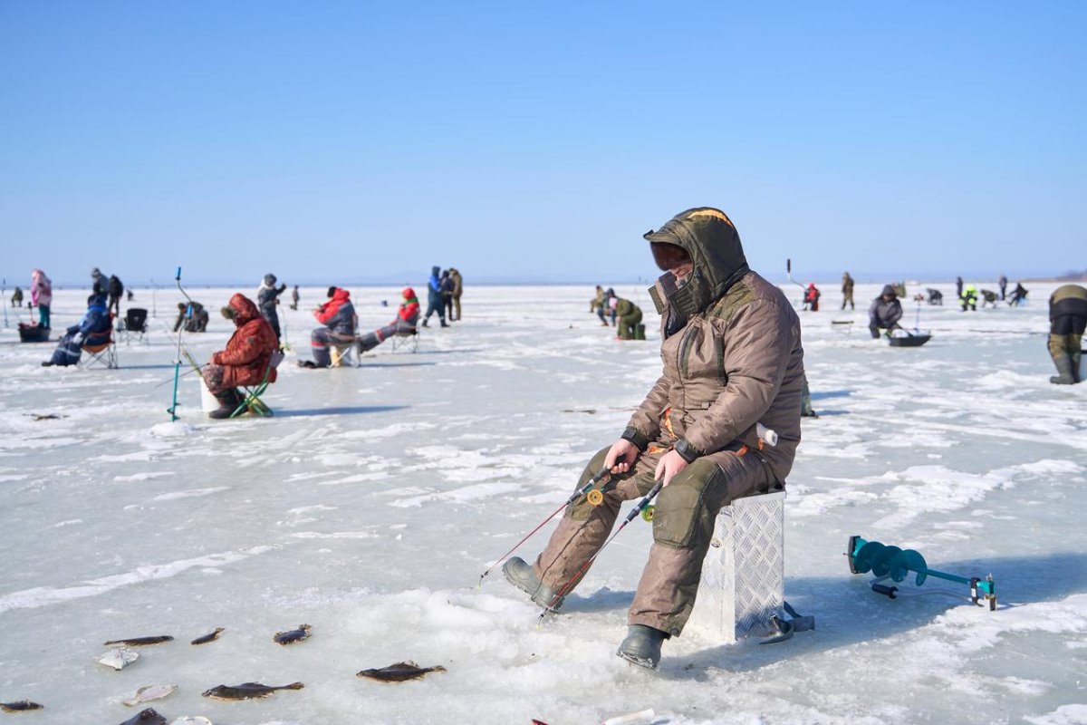 Evento de pesca en el hielo en la bahía de Brazhnikov, Vladivostok, Rusia. Créditos: X (@XHIndonesia).