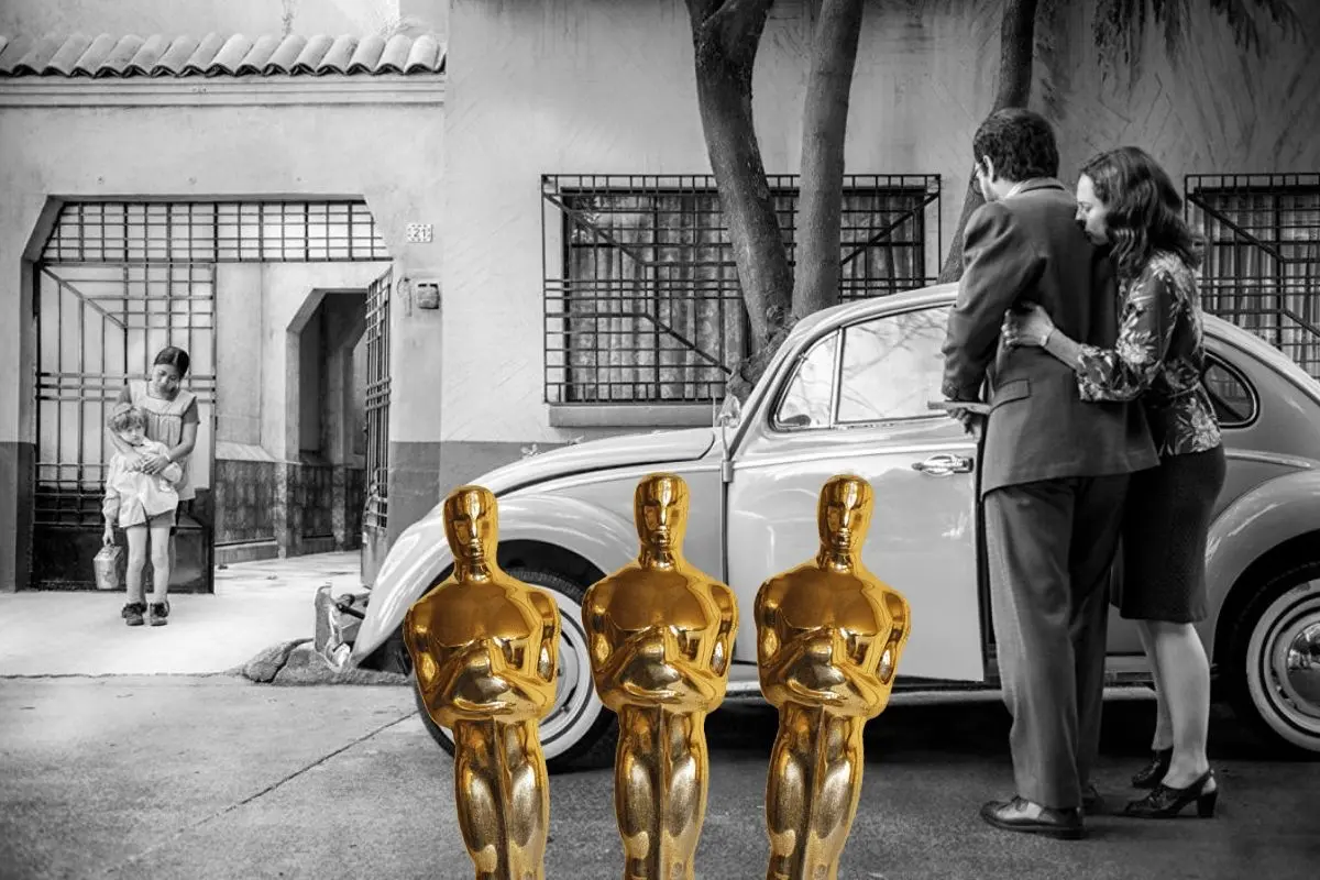 De fondo imagen de la película Roma con tres Premios Oscar. Foto: Cine Canibal l Canva