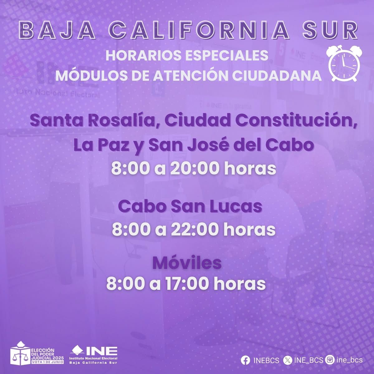 Horarios especiales en Baja California Sur. Foto: INE BCS