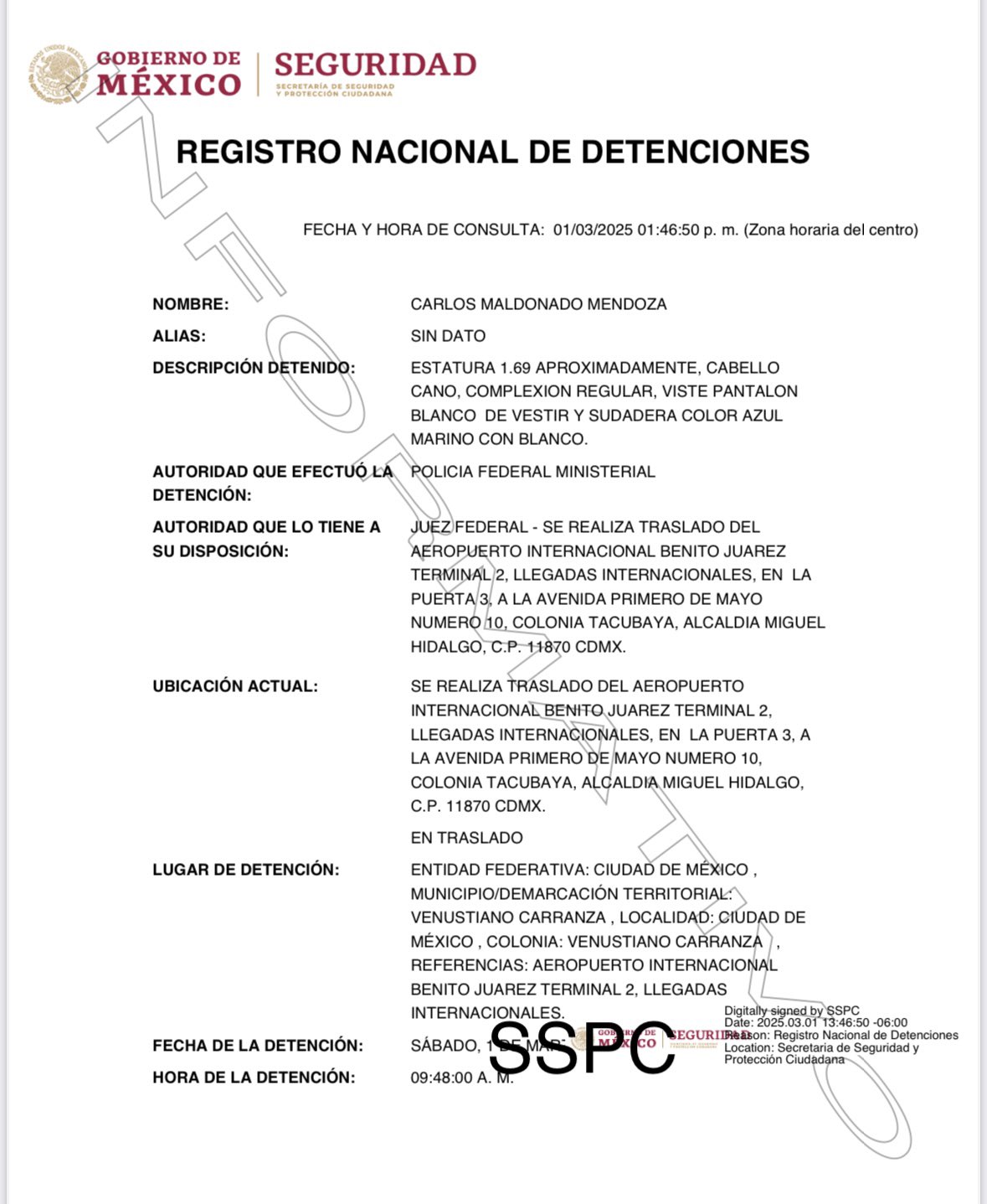 Detención de Carlos Maldonado, secretario de Finanzas de Michoacán en la gestión de Silvano Aureoles. Créditos: SSPC