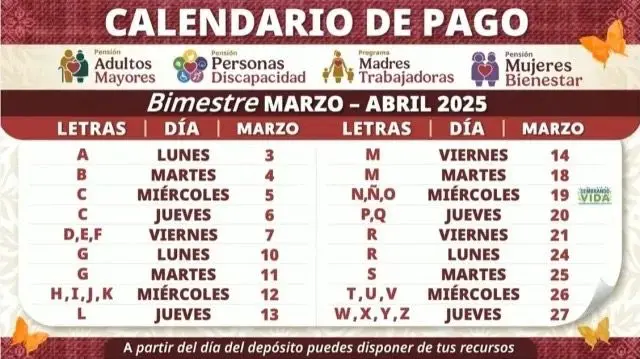Calendario del pago de la Pensión del Bienestar en Coahuila / Secretaría de Bienestar