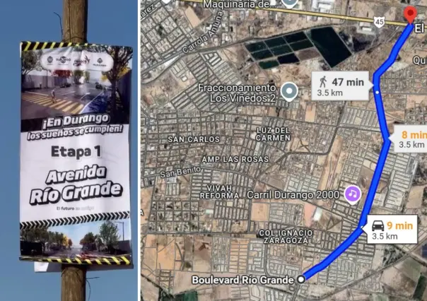 ¿Cuánto mide, según Google Maps, el nuevo bulevar que se construye en Durango?