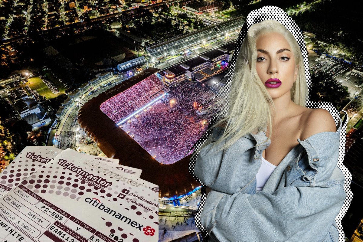 De fondo Estadio GNP, boletos y Lady Gaga. Foto: X @TOPUPDATERS | @ladygaga | Canva